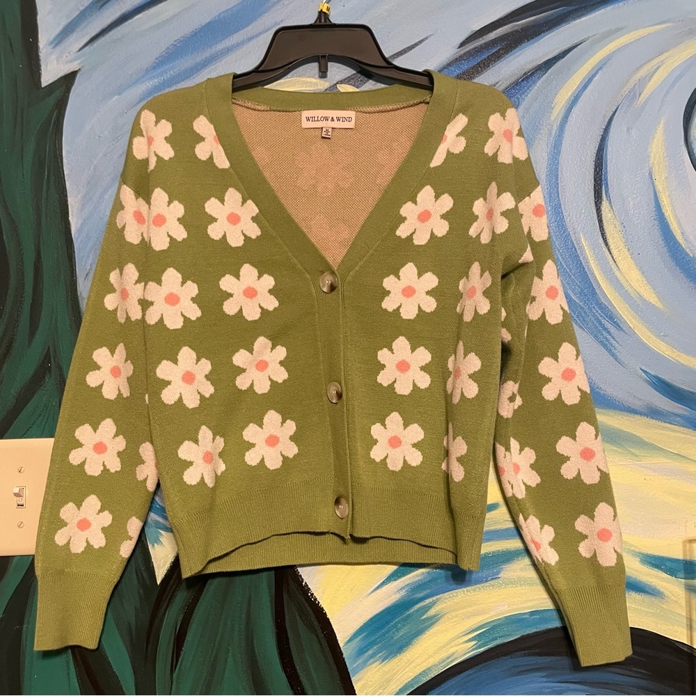 Willow & Wind Daisy Avocado Green Cardigan